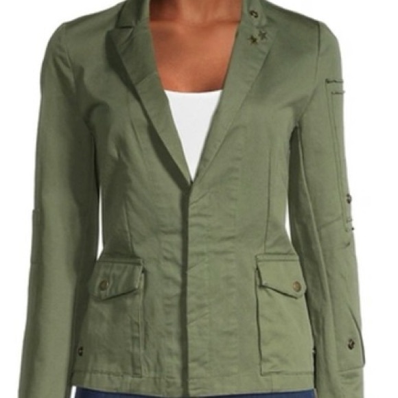 Zadig & Voltaire Virginia Grunge Foil Skull Cotton Blazer in Kaki - Picture 4 of 8